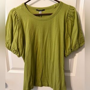 T Tahari Chartreuse Puff Sleeve Tee NWT Medium 100% Cotton